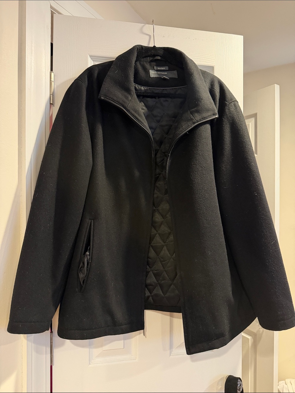 Perry Ellis Black Quilted-Lined Pea Coat